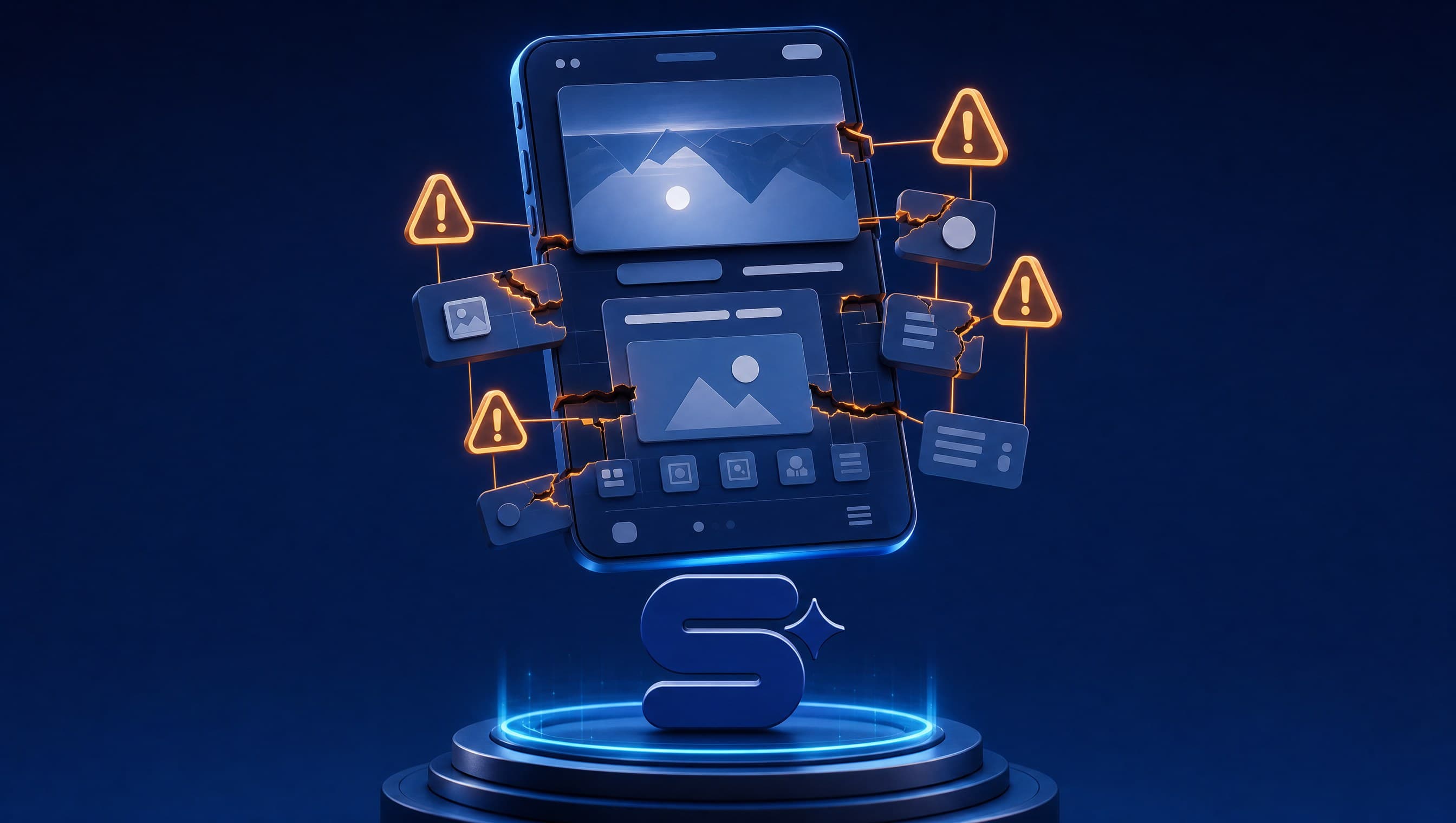 Broken RTL landing page layout with reversed icons and caution indicators