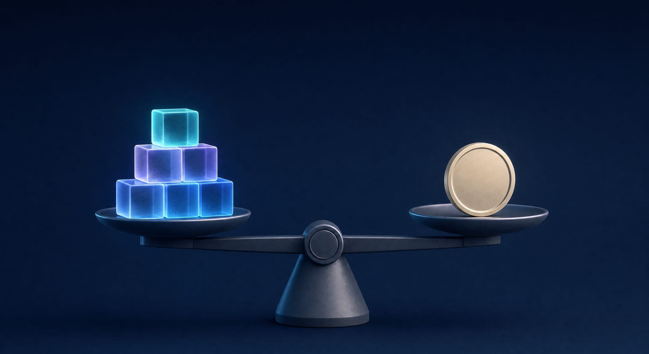 What sets a chatbot's price: transparent blocks for channels, integrations and training stacked on a scale