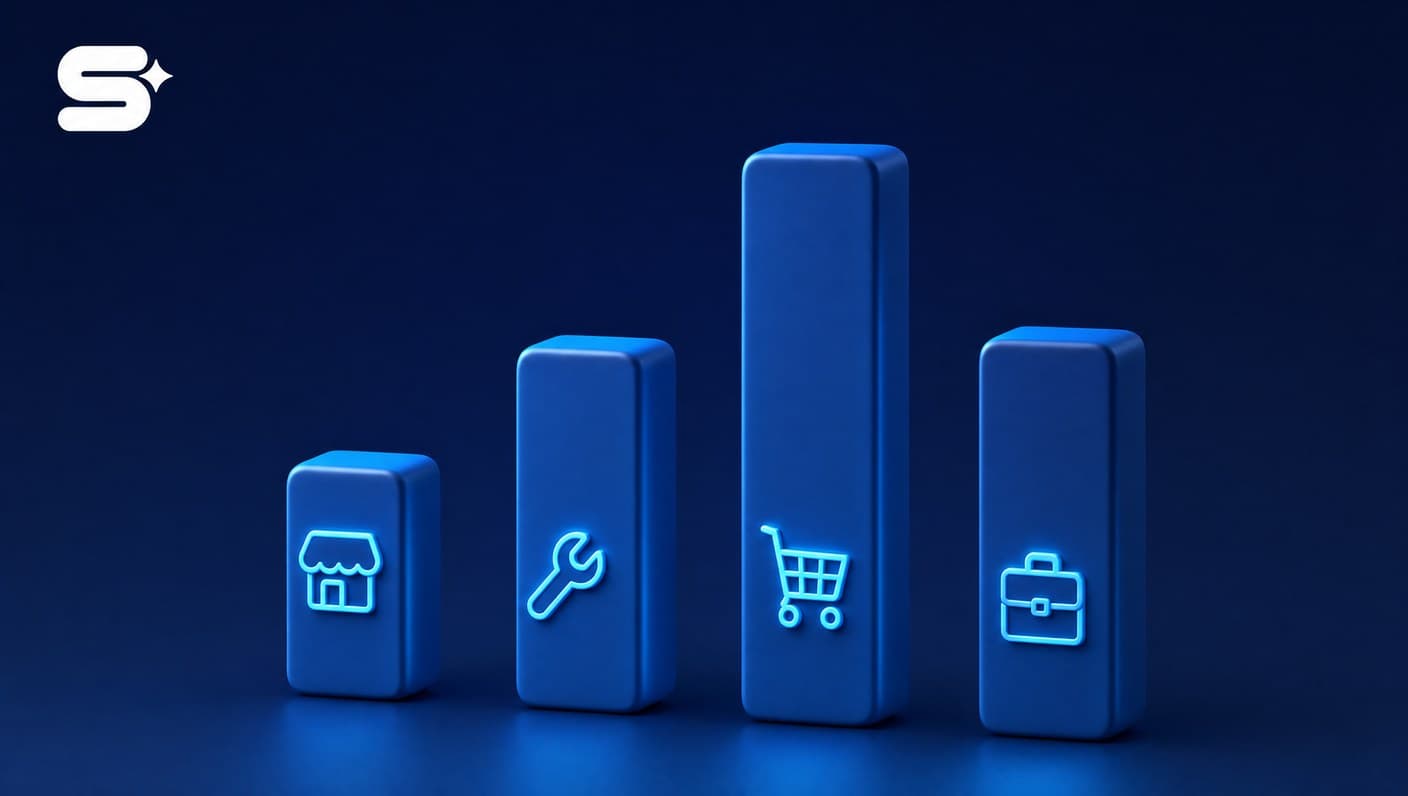Conversion rate benchmark tiers by industry rendered as 3D columns on dark navy