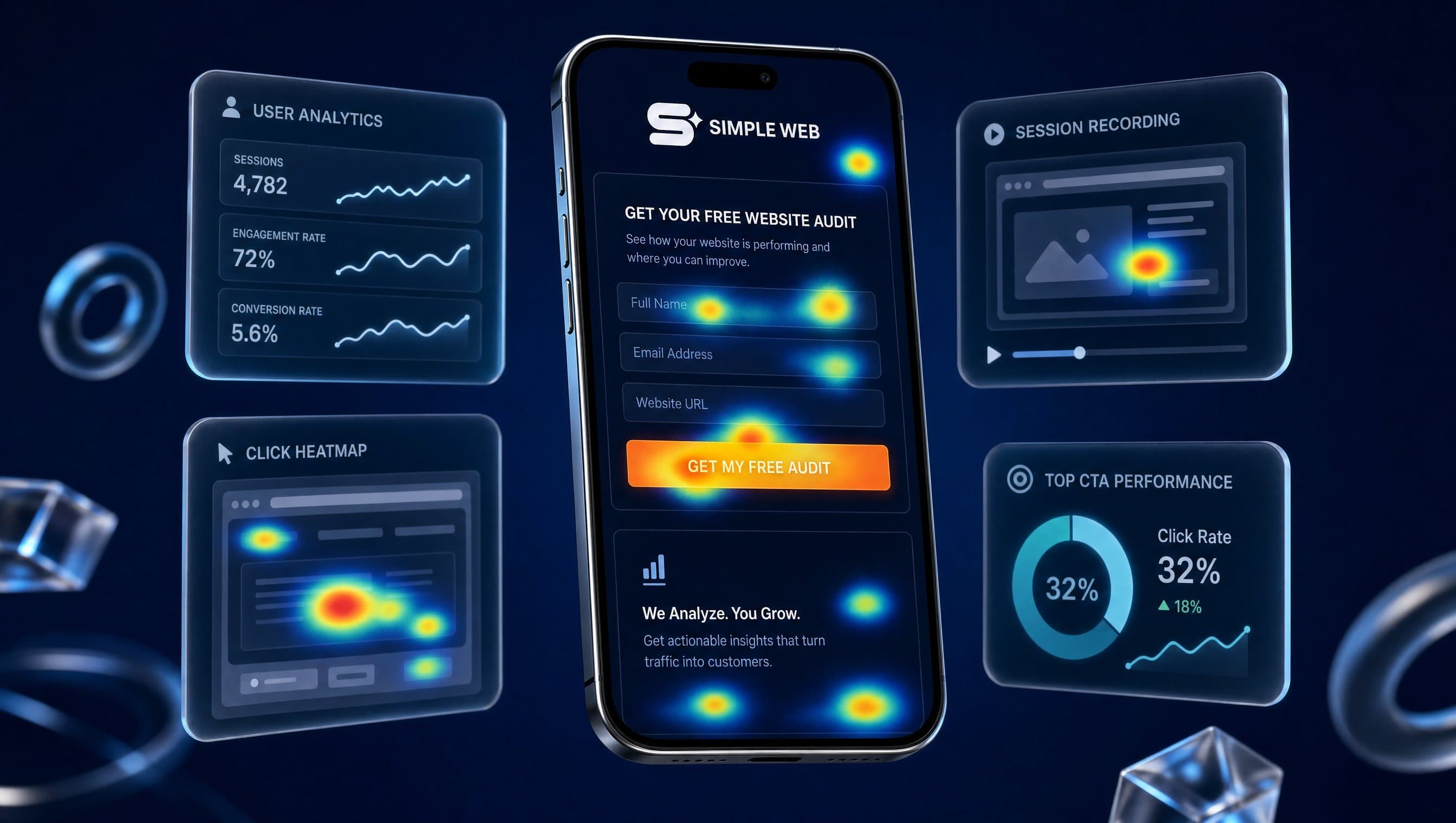 Heatmap diagnostics on mobile screen: click distribution and form drop-off analysis