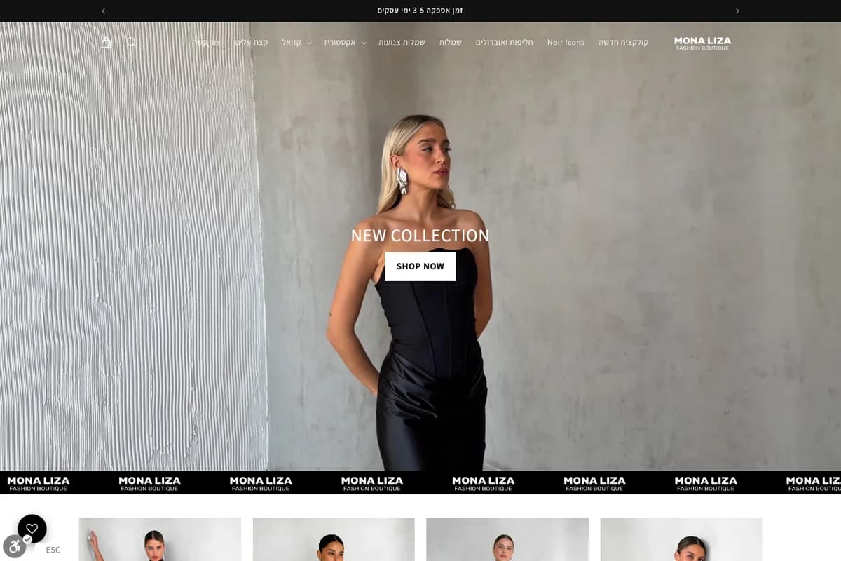 Live screenshot of the Mona Liza Fashion website — homepage