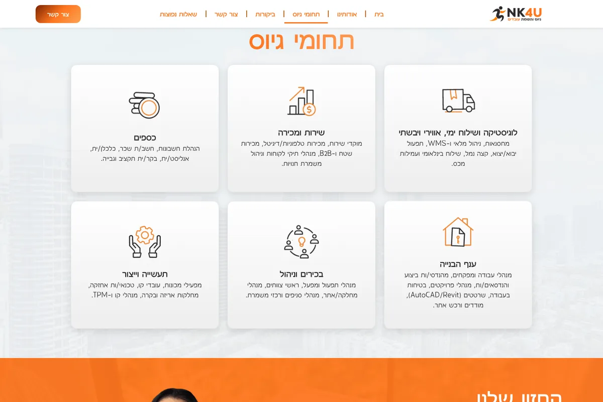 צילום מסך מהאתר החי של NK4U — עמוד פנימי