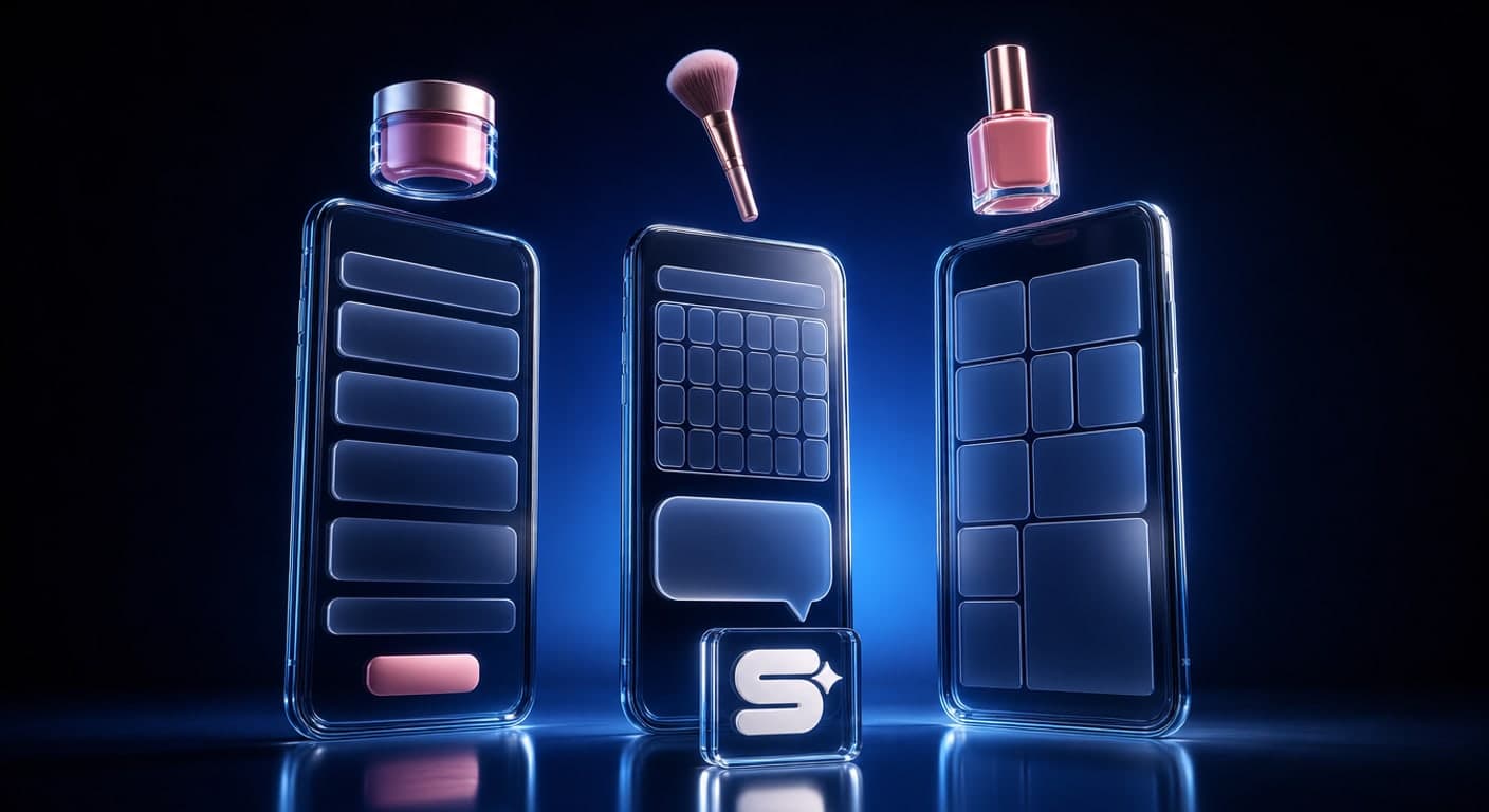 Three digital business cards for a beautician, a makeup artist and a nail technician, each with a different layout