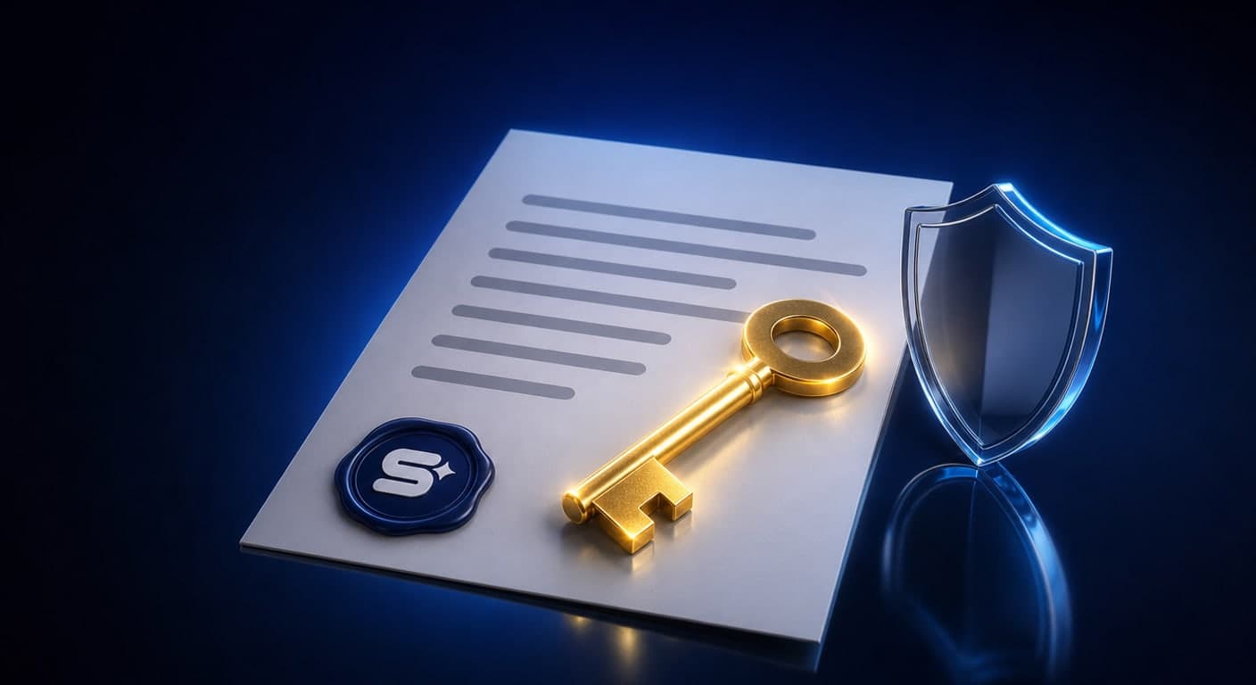 SEO contract: a signed document with a key symbolising ownership of accounts and content