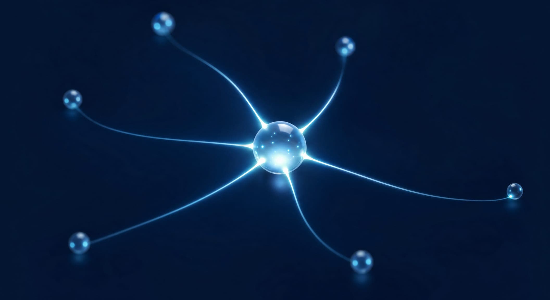A glowing central node joined by threads of light from several small stars, symbolizing links and mentions from other sites
