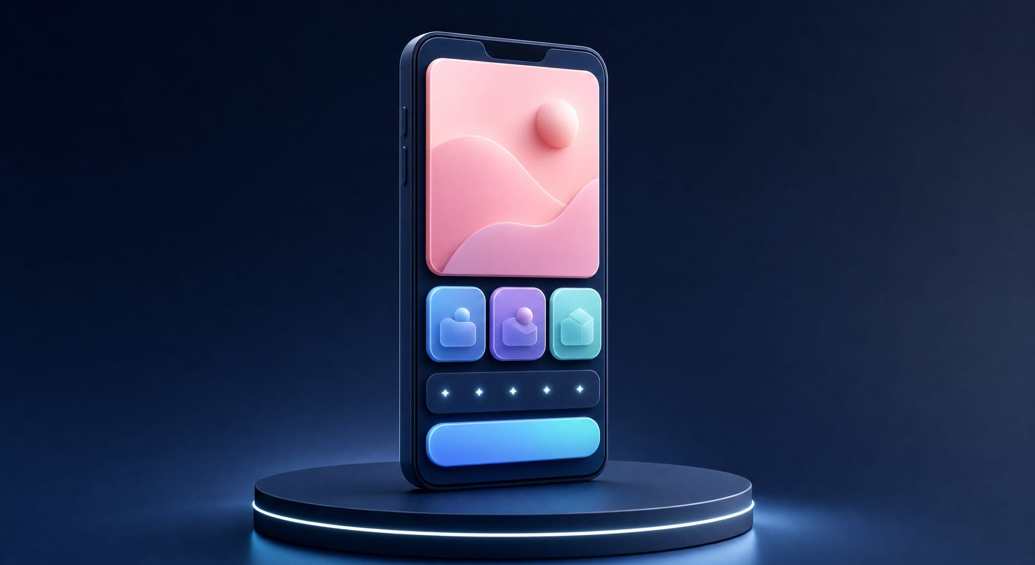 A full-length phone showing the neatly arranged blocks of a cosmetologist's landing page: photo, services, testimonials and a booking button