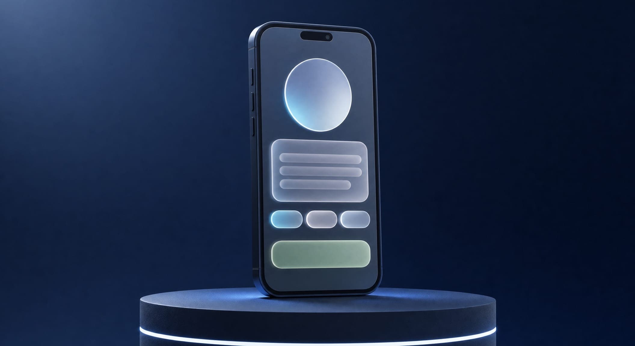 A phone showing a therapist's landing page in soft blocks: profile photo, intro paragraph, treatment areas and a contact button