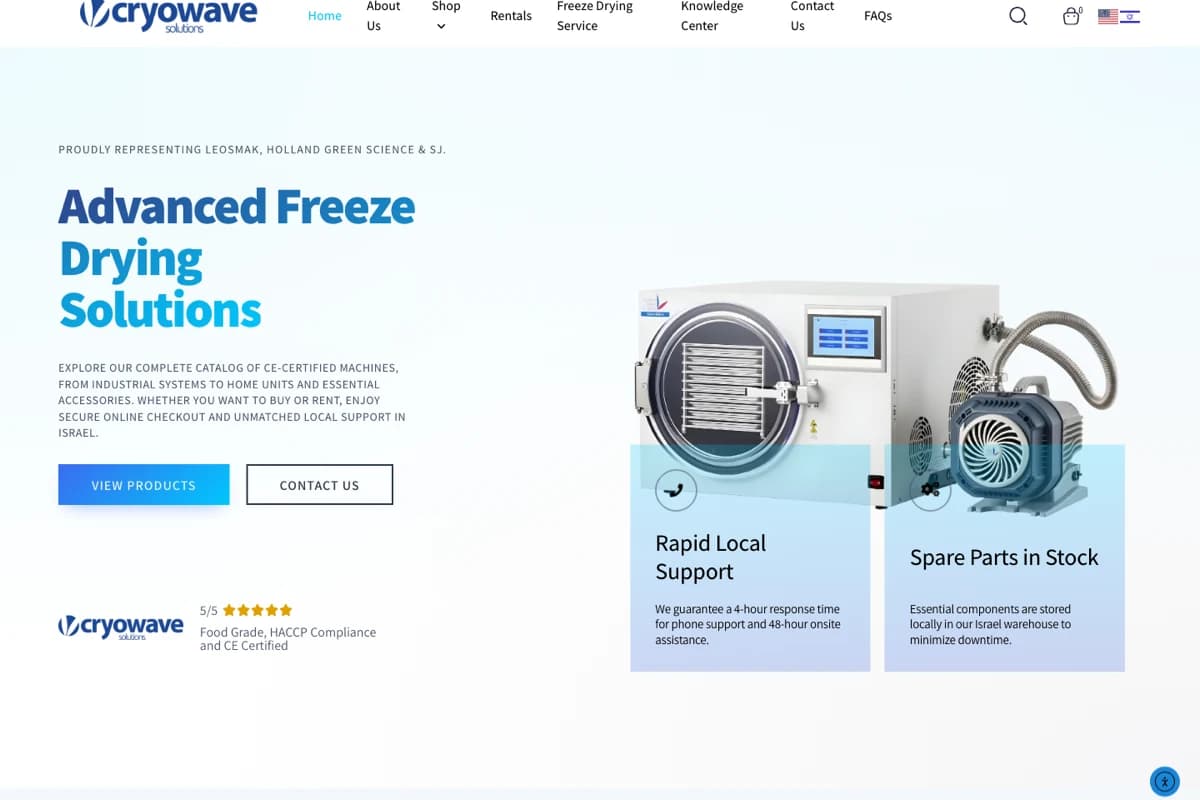 Live screenshot of the Cryowave Solutions website — homepage