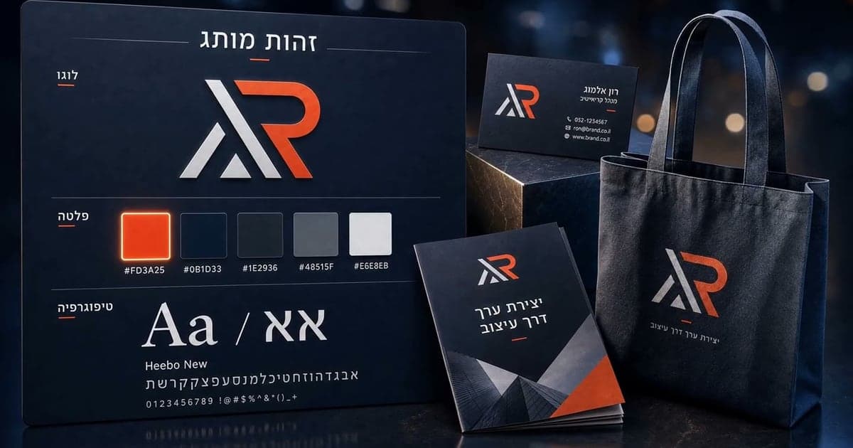 סרטון תצוגה: ערכת זהות מותג — לוגו, פלטת צבעים, טיפוגרפיה, כרטיסי ביקור ומוצרים ממותגים